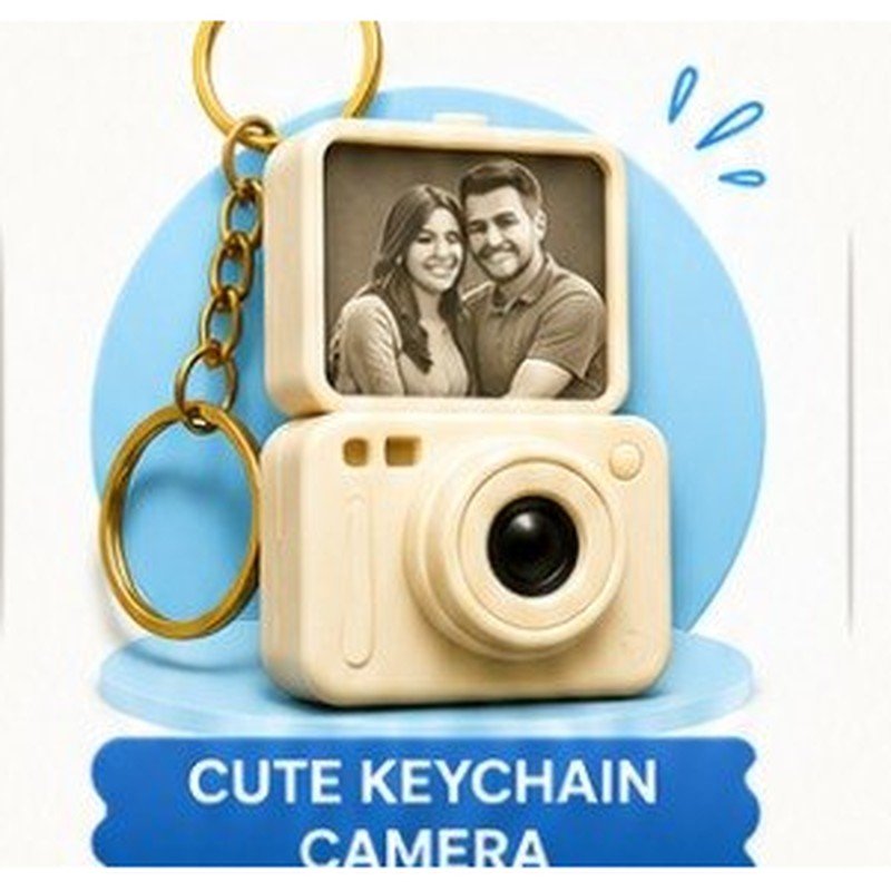 Cute camera photo keychain with a hidden couple photo